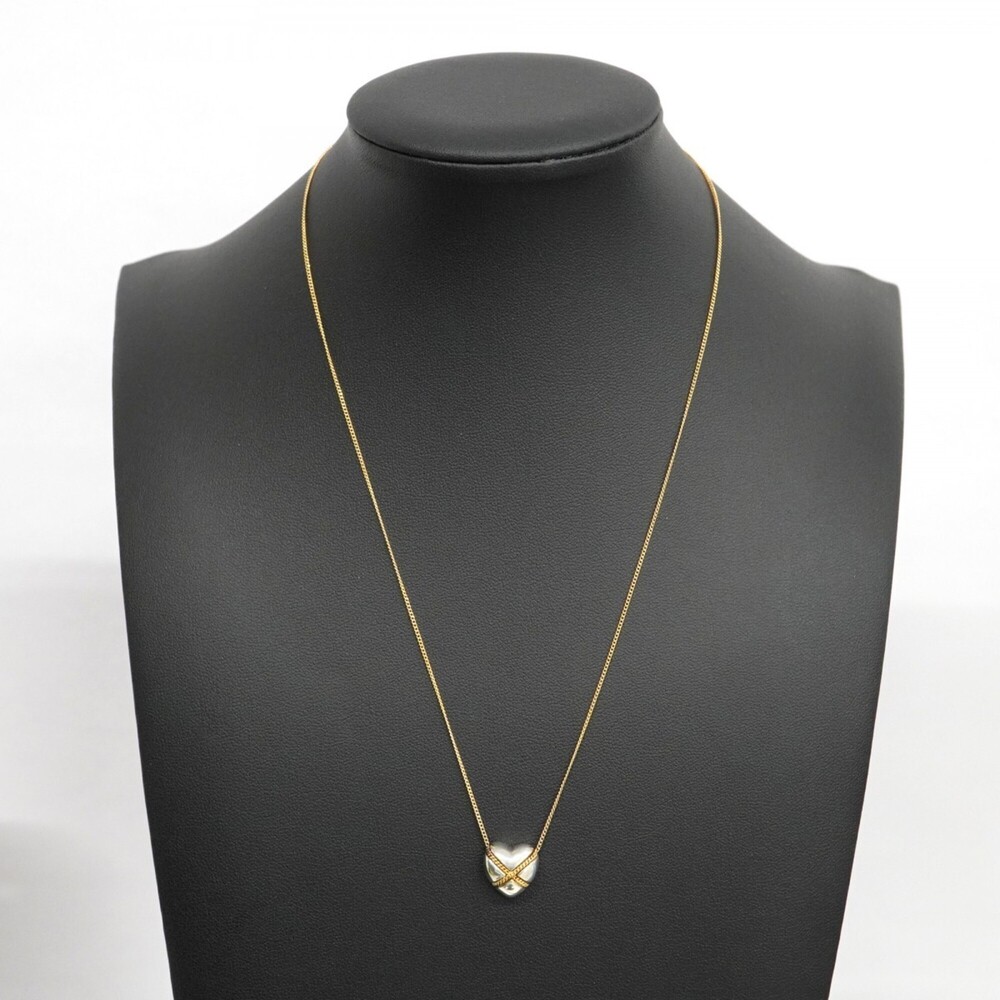 Tiffany Necklace Chain Cross Heart 18K Yellow Gold and Silver 925 Women's P19... - Picture 7 of 8